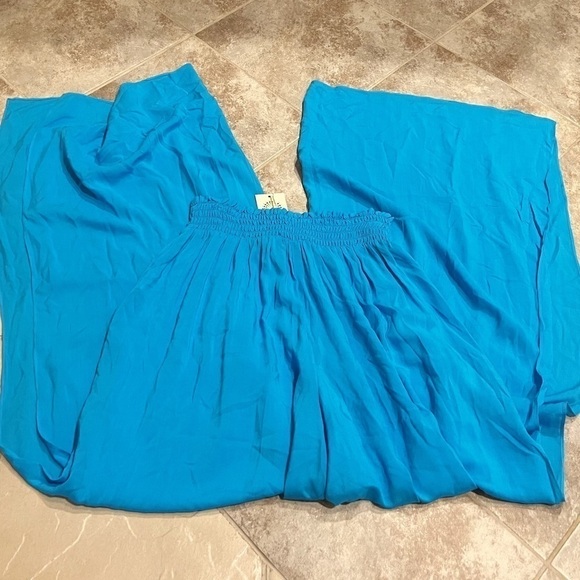 NWT Ramy Brook Textured Athena Palazzo Pant Swim Coverup Blue Pull On Medium - Picture 6 of 9